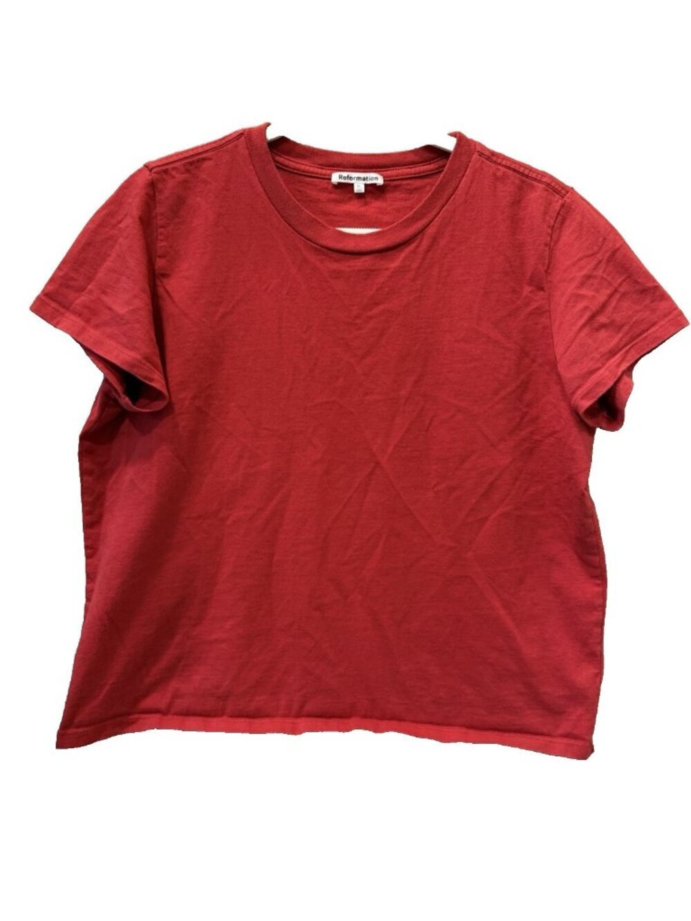 Reformation Women's XL Crewneck Short Sleeve T-shirt Classic Red Organic Cotton